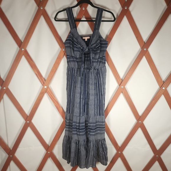 Gibson‎ Latimer Striped Maxi Dress Tie Front Sleeveless Casual Blue S - Picture 1 of 10